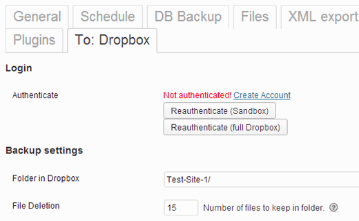 Xác thực với Dropbox để lưu các bản sao lưu của bạn vào Dropbox
