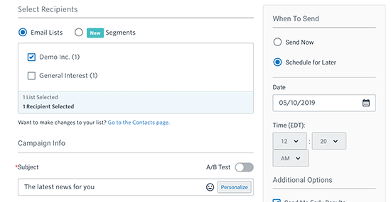 Email settings and scheduling