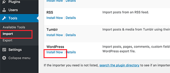 Cài đặt trình nhập WordPress