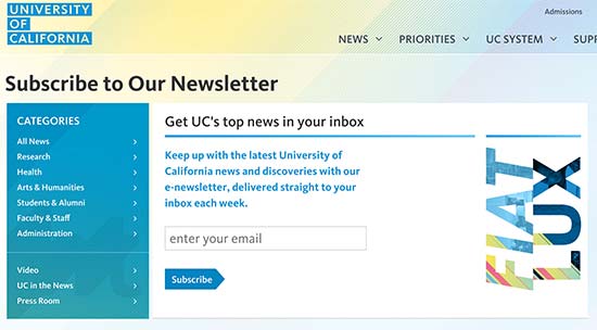 University of California newsletter signup form