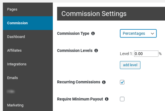 Setting the commission for your Affiliate Royale affiliates