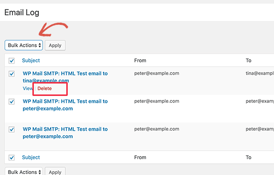 Xóa các mục nhật ký email trong WordPress
