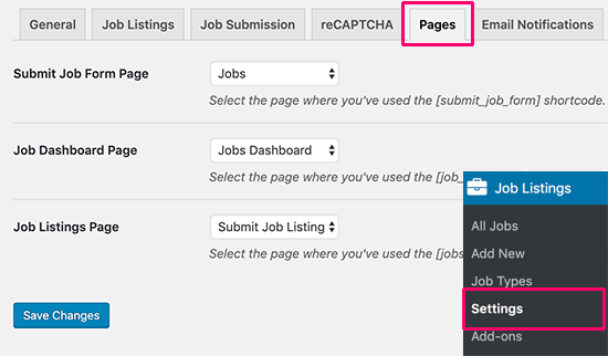 Select job manager pages