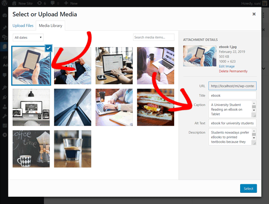 Select Image to Add in a WordPress Post