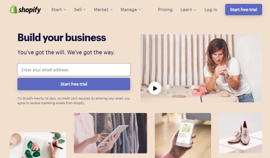 Trang web nền tảng thương mại điện tử Shopify