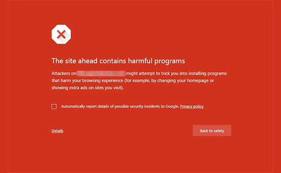 Cảnh báo trang web có hại trong Google chrome