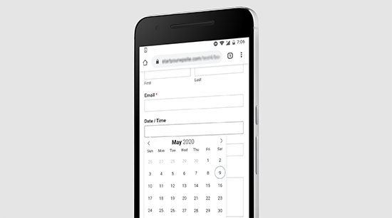 Mobile preview of date picker in a WordPress form