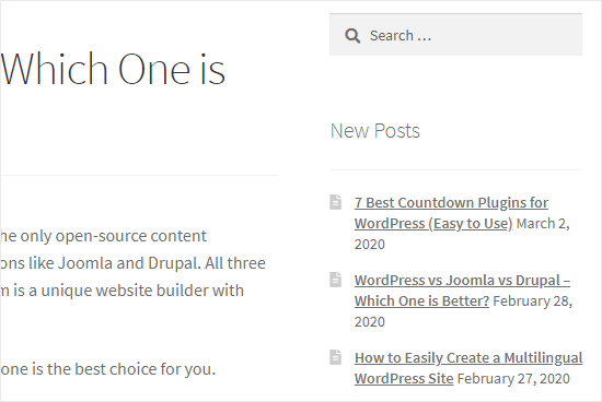 The recent posts displaying in the sidebar on the blog