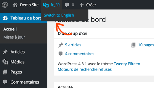 Switch WordPress admin interface to English