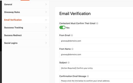 Turn on email verification