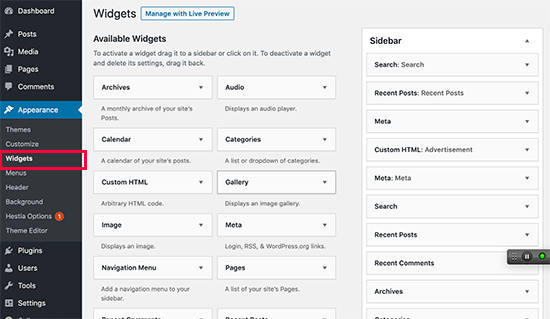 Adding widgets in WordPress