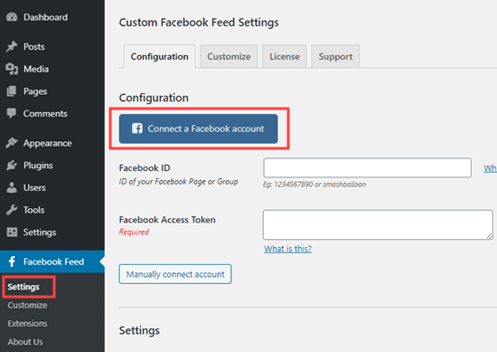 Kết nối tài khoản Facebook của bạn với plugin Nguồn cấp Facebook tùy chỉnh