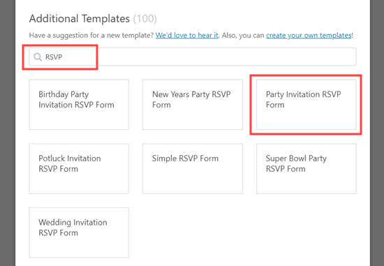 Chọn một trong các mẫu biểu mẫu RSVP