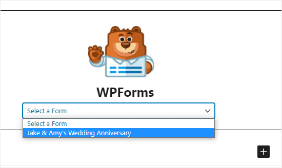 Chọn biểu mẫu RSVP từ danh sách thả xuống WPForms