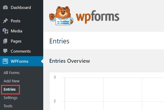 Trang Entries cho WPForms trong quản trị viên WordPress