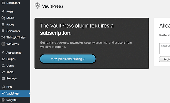 Xem các gói VaultPress và giá cả