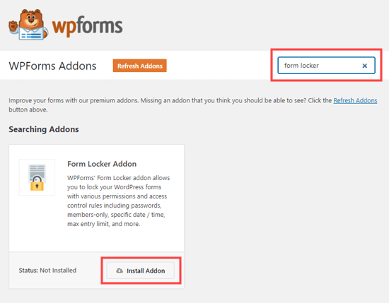 Cài đặt addon của Form Locker cho WPForms